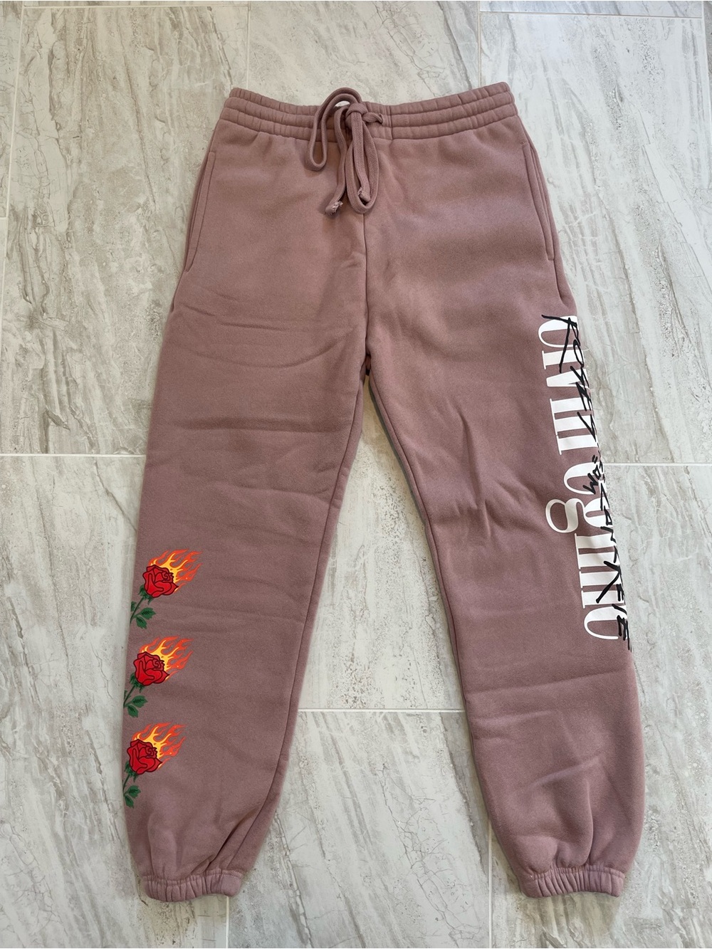 Mauve Flame Rose Graphic Joggers with Side Lettering